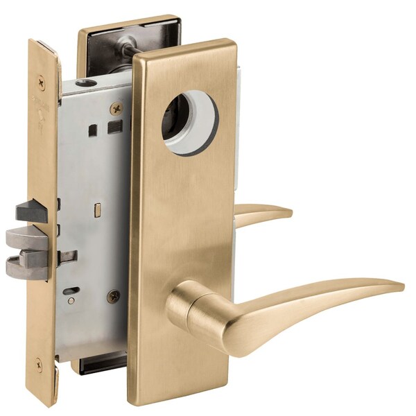 Schlage Grade 1 Storeroom Mortise Lock, Less Cylinder, 12 Lever, N Escutcheon, Satin Brass Fnsh, Left-Handed L9080L 12N 606 LH - main
